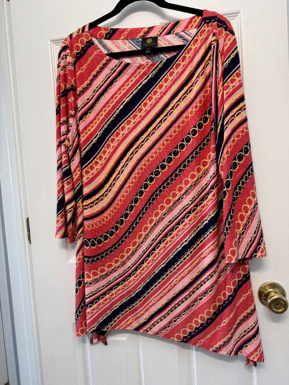 JM Collection Women’s  XL Red Chain Print Blouse 3/4 Sleeve Asymmetrical Hem